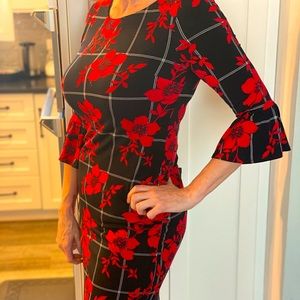 Red flowered and black Dress